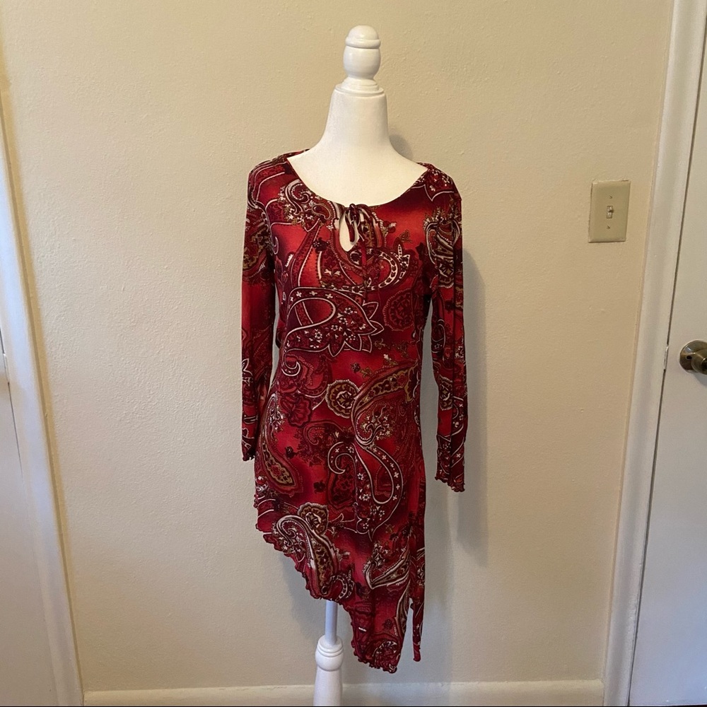 90S 2000S ASYMMETRICAL PAISLEY RED TOP OR DRESS
